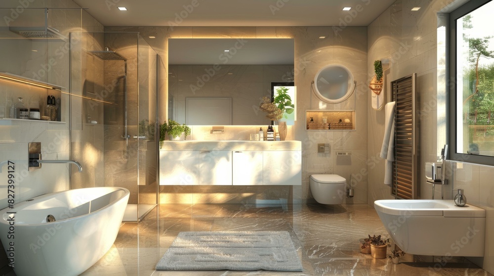 Modern and Minimalist Bathroom with Green Plants Modern and Minimalist Bathroom with Green Plants