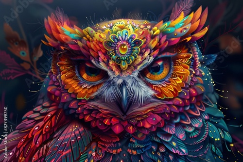 Vivid Owl with Colorful Feathers and Patterns