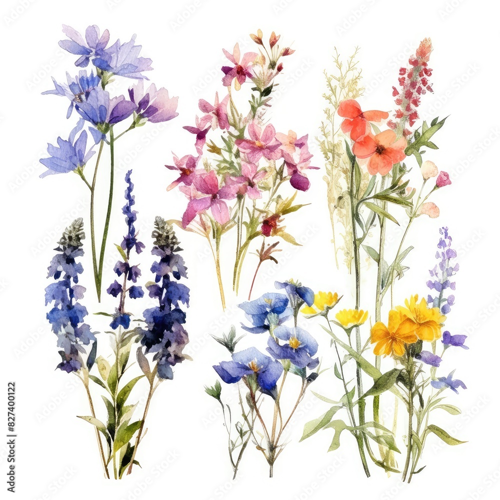 Fototapeta premium Wild flowers Arrangements Botanical, floral Wild flower on white background.