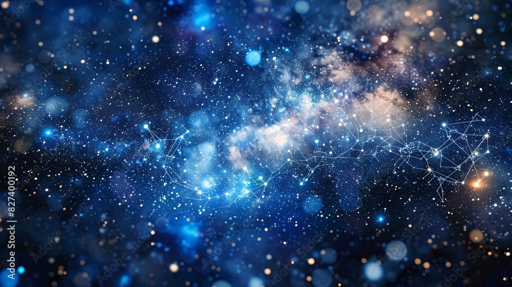 The image depicts a cosmic scene with a galaxy, stars, and bokeh light effects that resemble distant celestial bodies. The image depicts a cosmic scene with a galaxy, stars, and bokeh light effects that resemble distant celestial bodies.