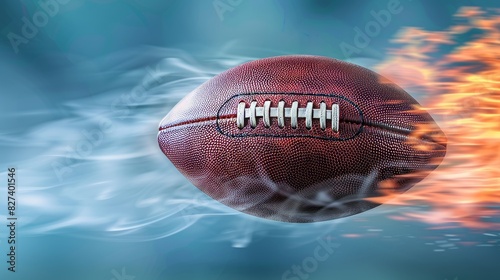 American football thrown with intensity leaves fiery trail in its wake during high speed toss