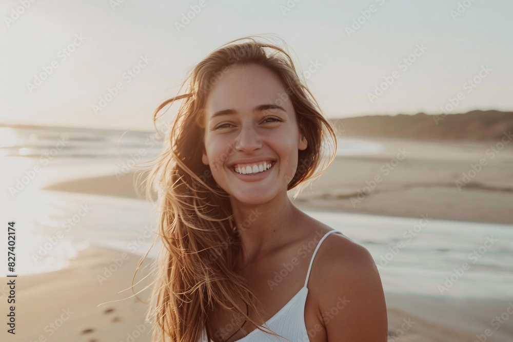 Radiant Smile: Beachside Portrait of a Young Woman Radiant Smile: Beachside Portrait of a Young Woman