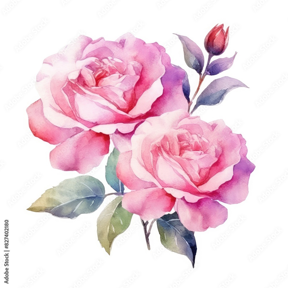 Fototapeta premium Luxurious pink roses. Aesthetic watercolor floral Spring.