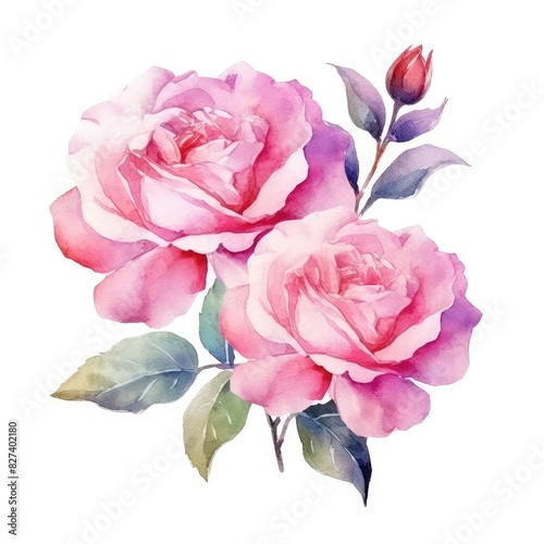 Luxurious pink roses. Aesthetic watercolor floral Spring.