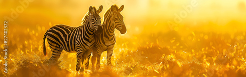 two zebras are standing in field  sun setting background golden effect of enviorment display nature naturephotography photo