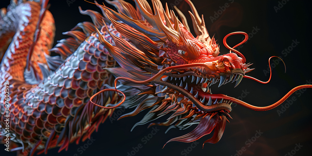 dragon head with a red and yellow tail with red tong dragon fantasy art ...
