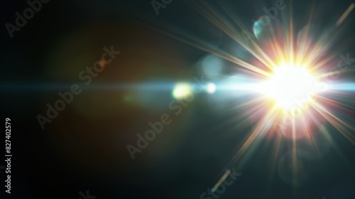 colorful glare sun flare bokeh light on black background, for overlay photo