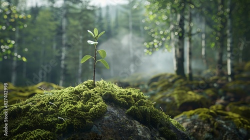 A Single Tree Sprouts Amidst a Forest Floor