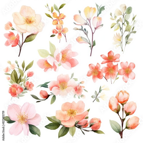 Spring Floral Watercolor Clipart Pack Elegant Flower.