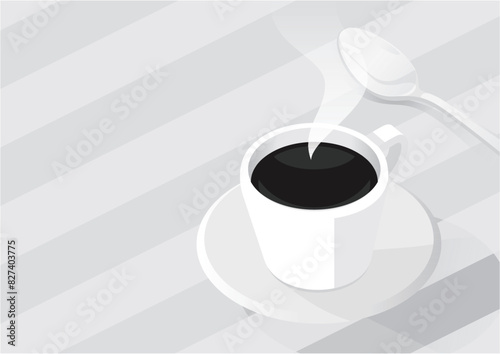 A Cup of Coffee with Spoon Black and White Vector Illustration