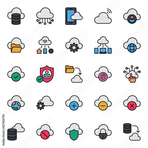 Filled outline icons set for Cloud computing.
