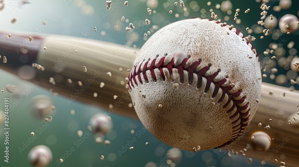 Close up of baseball bat hitting ball, capturing impact moment in olympic sport concept