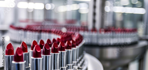 The production line of lipstick in the cosmetics factory 