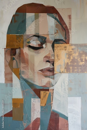 Abstract painting featuring a girl's face, AI generated illustration