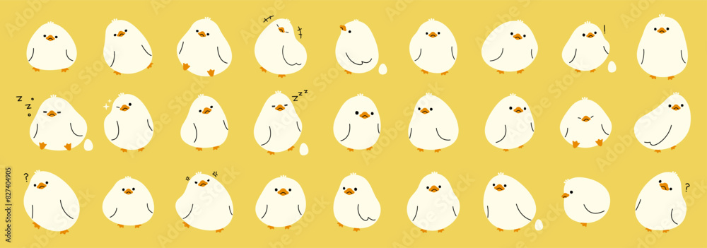 White duck collection 1 cute on a yellow background, vector illustration. White duck collection 1 cute on a yellow background, vector illustration.