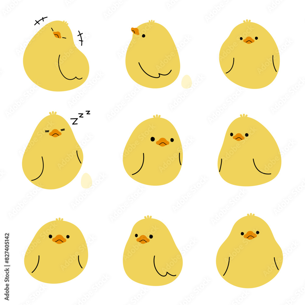 Yellow duck 5 cute on a white background, vector illustration.