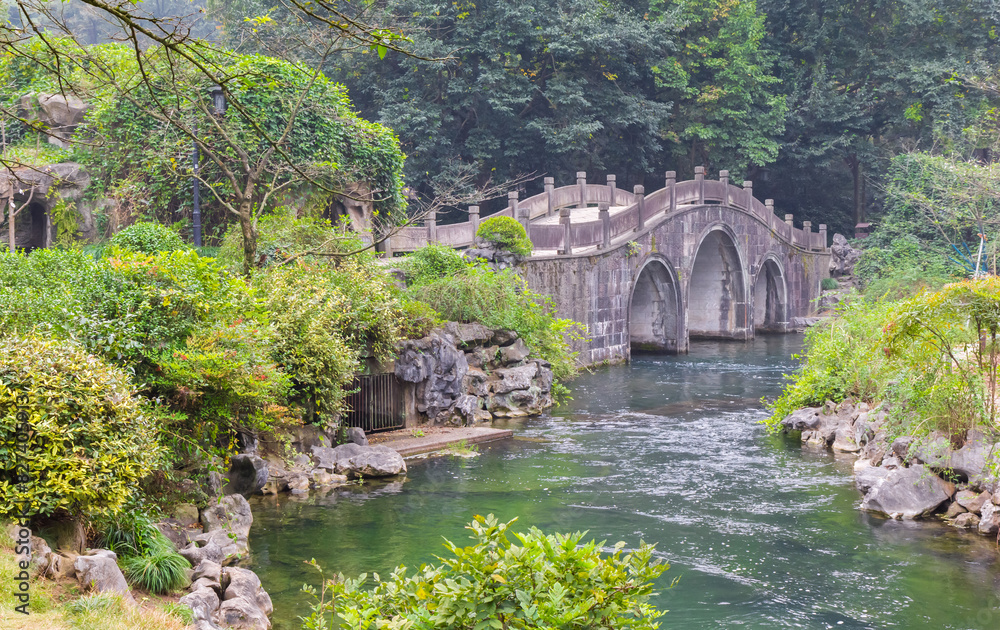 Stone bridge in the Taiziwan park in Hangzhou, China