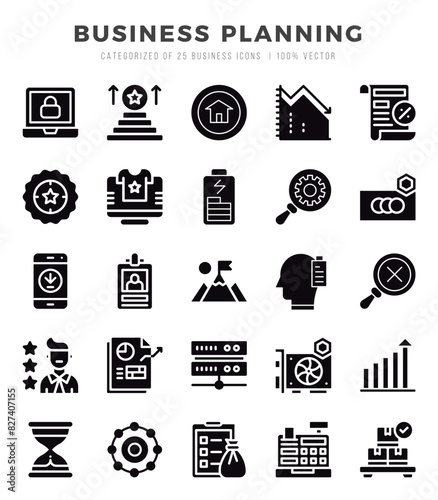 Set of Glyph Business Planning Icons. Glyph art icon. Vector illustration