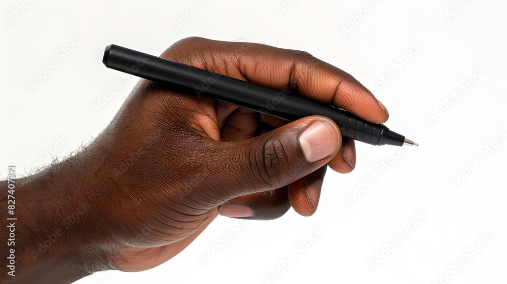 Close-up view of a hand holding a black pen. This is an artistic image ideal for creative use. The photo highlights the simplicity and elegance of writing tools. AI Close-up view of a hand holding a black pen. This is an artistic image ideal for creative use. The photo highlights the simplicity and elegance of writing tools. AI