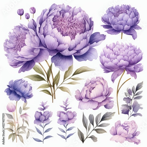 Violet peonies clipart spring wedding flowers clipart.
