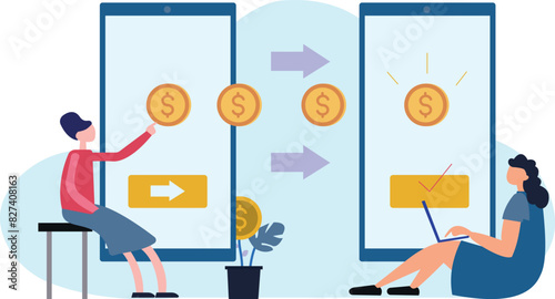 Girls are transferring money online.