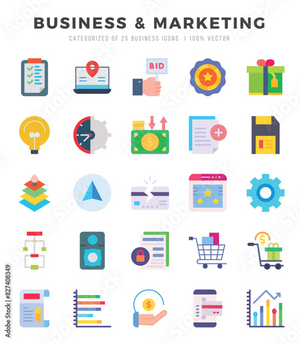 Simple Set of Business & Marketing Related Vector Flat Icons.