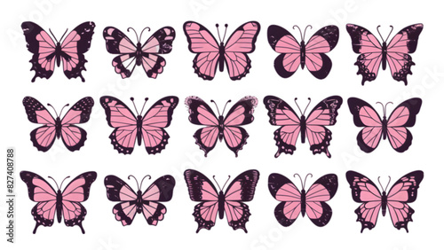 Set of Butterflies for Valentine's Day and Love Illustrations: Romantic Butterfly Vector Art