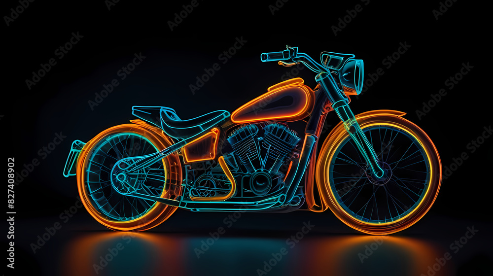 Fototapeta premium Neon lighting background with Motorcycle shape