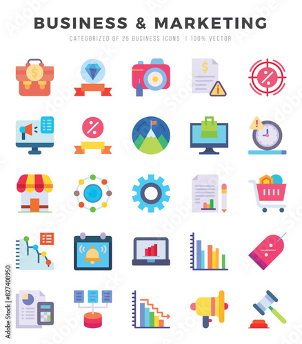 Wallpaper Mural Business & Marketing elements. Flat web icon set. Simple vector illustration. Torontodigital.ca