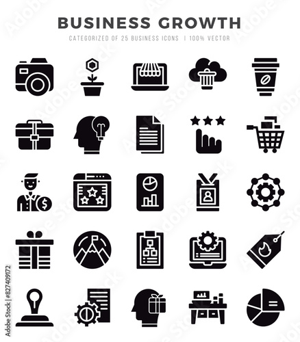 Set of Business Growth Icons. Simple line art style icons pack.