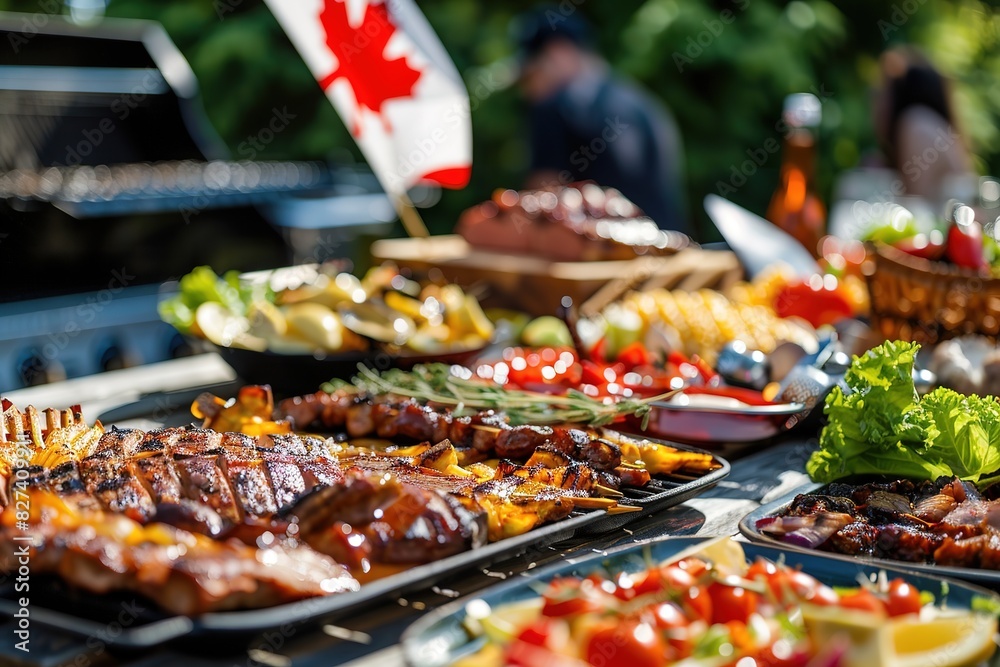Vibrant BBQ spread celebrating Canada Day with succulent variety