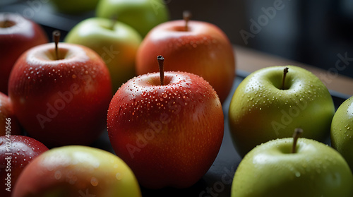 fake plastic apples, synthetically engineered in labs rather than grown from nature's seeds background illustration. - generative AI 