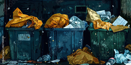 Identity Theft through Dumpster Diving: A graphic illustrating how identity thieves may rummage through trash (dumpster diving) to find documents containing personal information photo