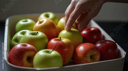 fake plastic apples, synthetically engineered in labs rather than grown from nature's seeds background illustration. - generative AI 
