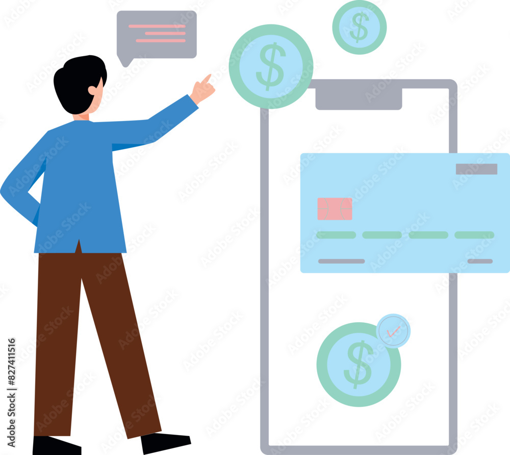 Guy is paying online. Guy is paying online.
