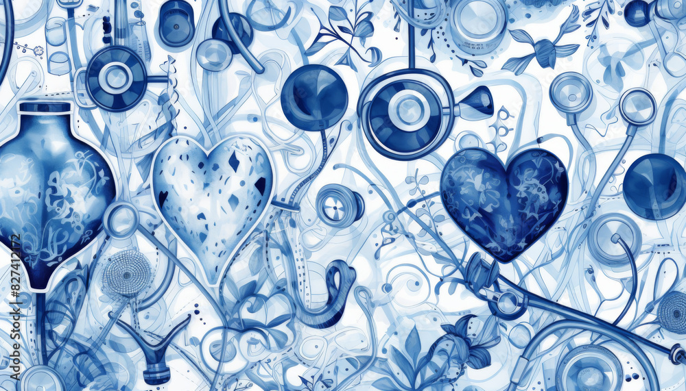 Intricate medical texture with repeating patterns of stethoscopes ...