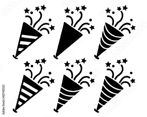 set of 6 party popper icon