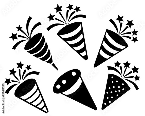 set of 6 party popper icon