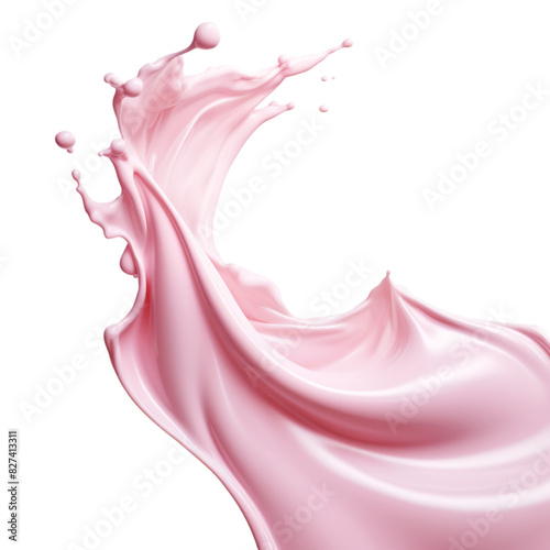 Strawberry-flavored milk splash in the air on an isolated background