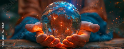Hands holding a crystal ball, gazing into its depths, symbolizing divination and inner vision