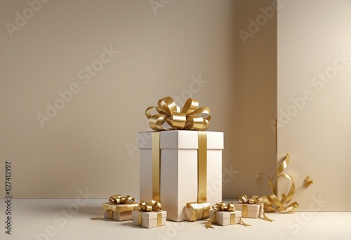 illustrationof gift box with golden ribbon photo