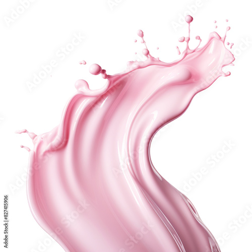 Smooth upward splash of strawberry-flavored milk on an isolated background