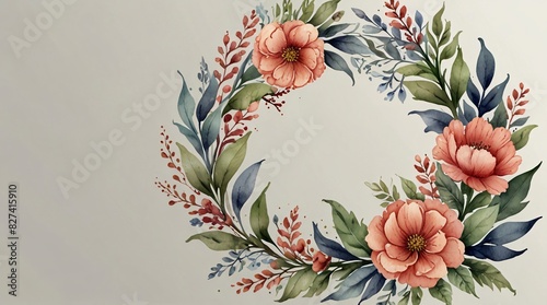 watercolor wreath bauty flower with empty space photo