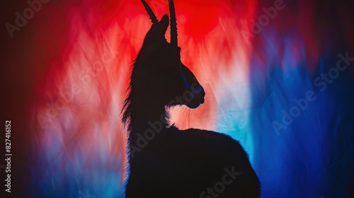 Double exposure silhouette of a chamois with the French flag in the background photo