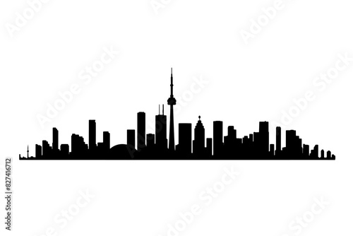 Silhouette of Toronto skyline with iconic CN Tower.