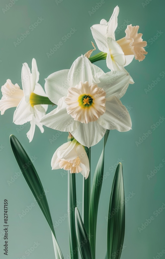 Beautiful Daffodil flowers in full bloom, minimalistic photograph view, professional, created with AI Beautiful Daffodil flowers in full bloom, minimalistic photograph view, professional, created with AI