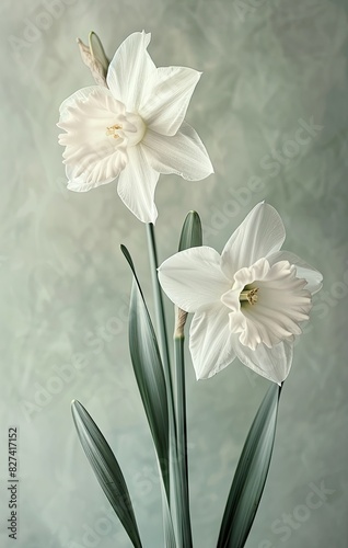 Beautiful Daffodil flowers in full bloom, minimalistic photograph view, professional, created with AI
