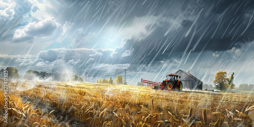 Hailstorm Climate Impact: An illustration showing the impact of hailstorms on agriculture and the environment, highlighting the challenges faced by farmers and ecosystems in hail-prone regions