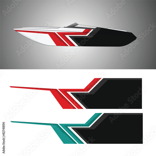 yacht ship wrapping sticker design vector. jet boat vinyl sticker
 photo