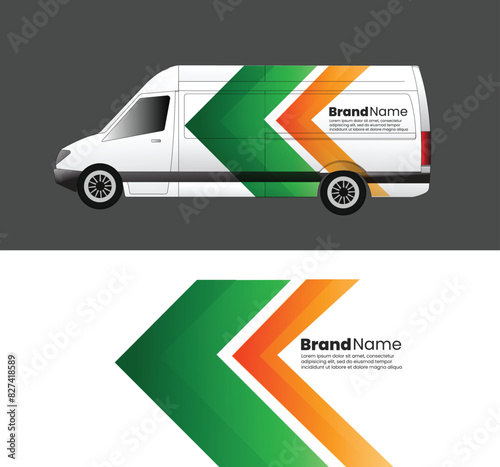 Cargo van body wrap sticker design vector. company car. transportation company branding
